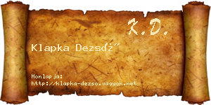 Klapka Dezső névjegykártya